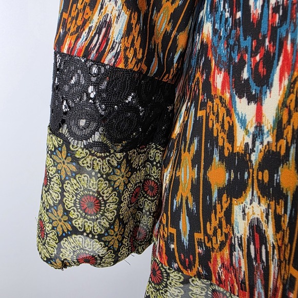 Fig and Flower Women's M Boho‎ Floral Blouse Multicolor 3/4 Sleeve Art to Wear - Picture 3 of 12